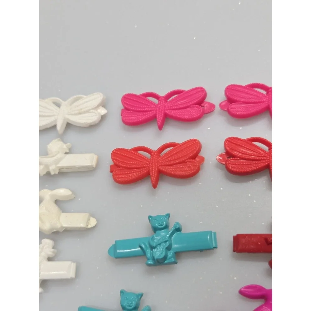 Vintage Goody Plastic Hair Barrettes 70ʼs 80ʼs Poodle Duck Cats Snap Tight Lot